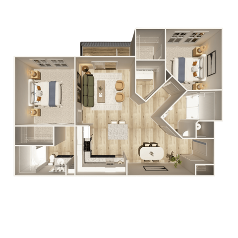 Floor plan for 2 beds, 2 baths, 1159 sqft